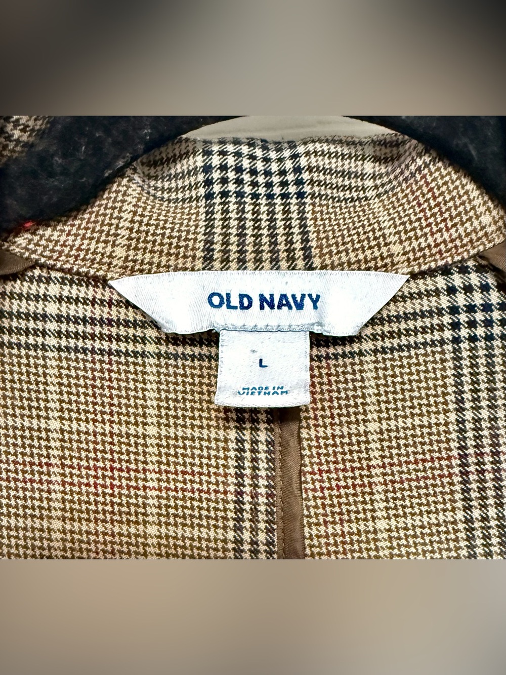 Old Navy Tan Plaid Blazer with Colorful Patchwork - Picture 2 of 12